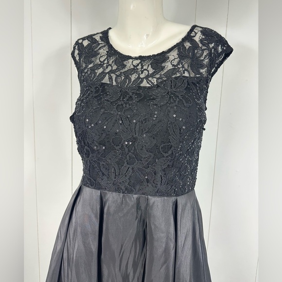 NEW One By Eight Sz 6 Black Tulle Lace Sequin Formal Cocktail Midi Dress Womens - Picture 4 of 11